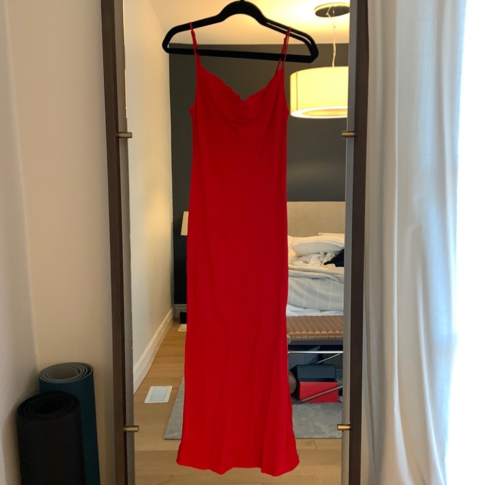 Red slip dress